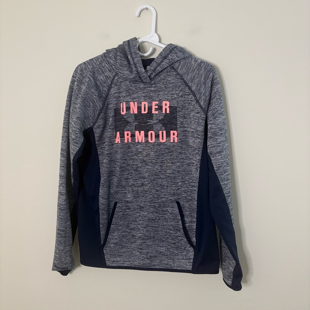 Under Armour Women’s Medium Hooded Sweatshirt Coldgear Navy Blue Pink Sporty